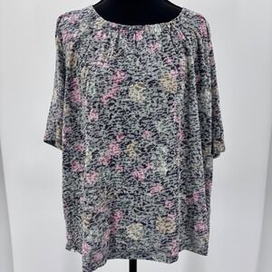 Vintage Christopher & Banks boho Floral animal print tunic Top gray Keyhole L